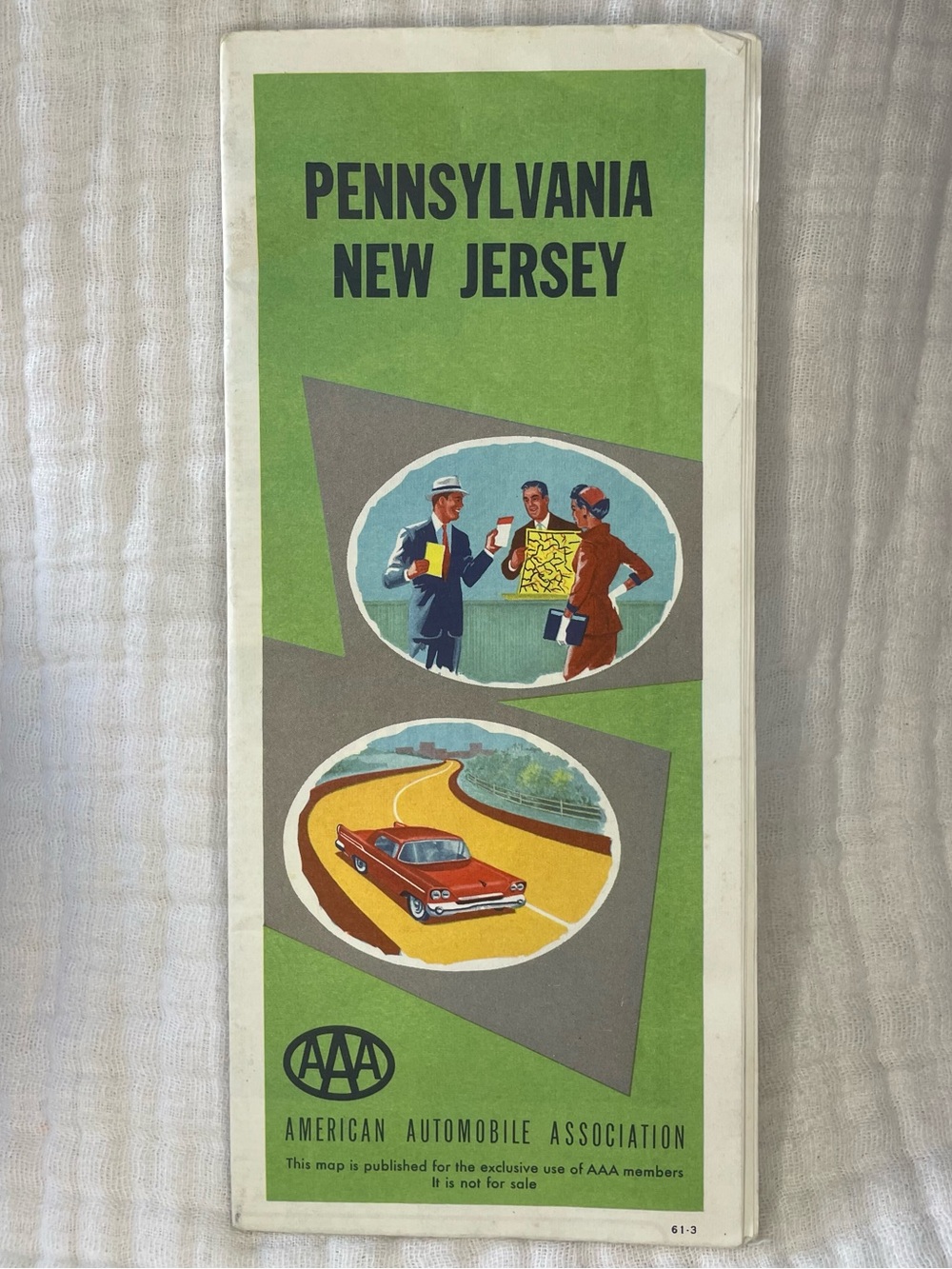 Vintage 1961 AAA Pennsylvania-New Jersey Folding Road Map